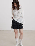 THELIGHT OFFICIAL Handpainted Starfish Print Asymmetric Women's Lyocell Blend Long Sleeve T-shirts