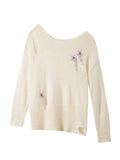 THELIGHT OFFICIAL Ivory 3d Bow Crochet Openwork Cutout Off Shoulder Women's Wool Blend Sweaters 986138965392