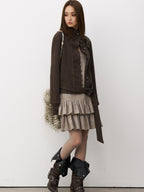 THELIGHT OFFICIAL Knit Shoulder Lace Stand Collar Button Vintage Women's Cotton Casual Jackets