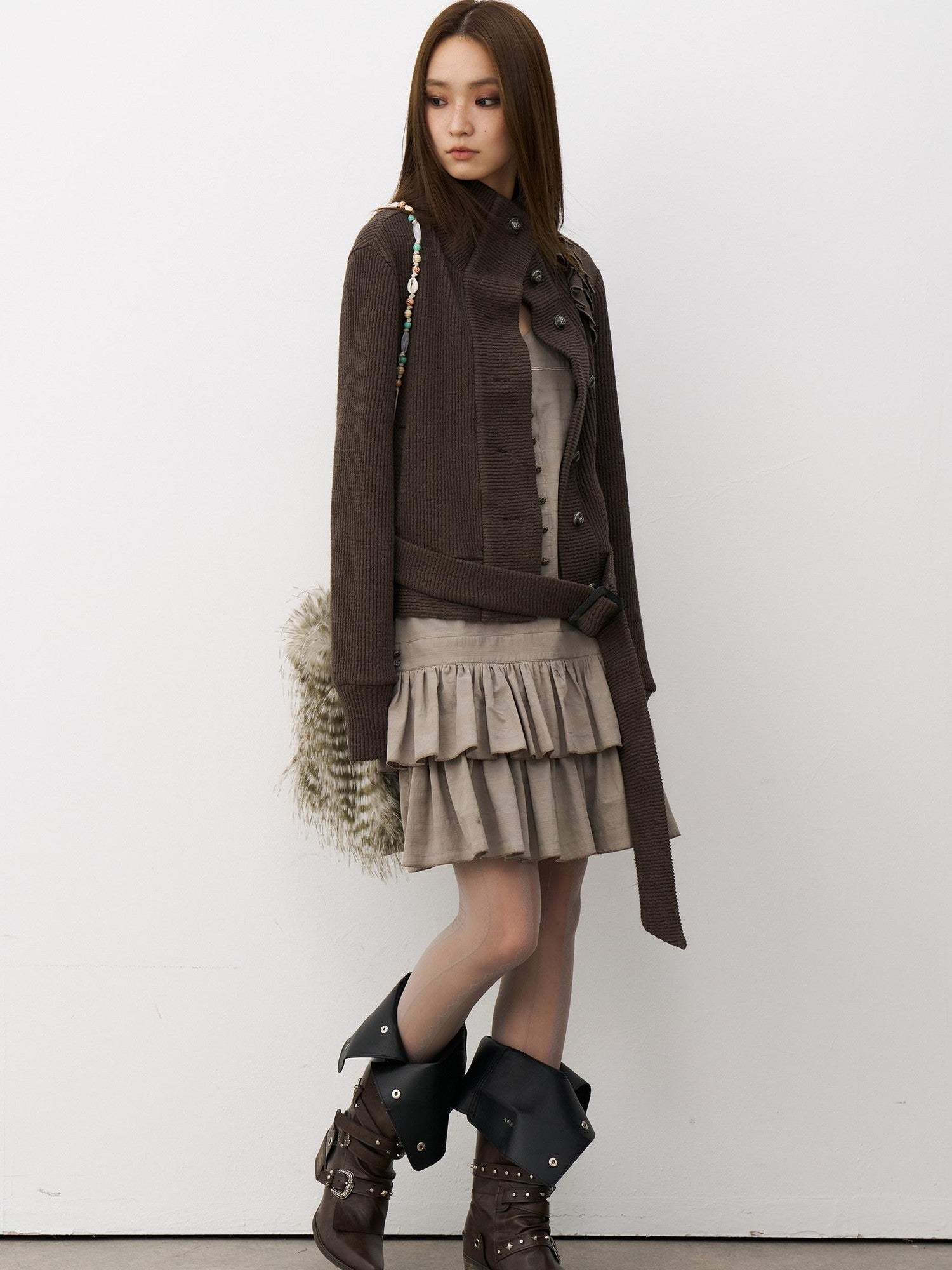 THELIGHT OFFICIAL Knit Shoulder Lace Stand Collar Button Vintage Women's Cotton Casual Jackets