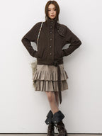 THELIGHT OFFICIAL Knit Shoulder Lace Stand Collar Button Vintage Women's Cotton Casual Jackets