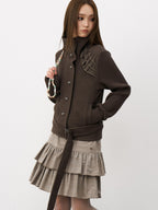 THELIGHT OFFICIAL Knit Shoulder Lace Stand Collar Button Vintage Women's Cotton Casual Jackets