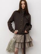 THELIGHT OFFICIAL Knit Shoulder Lace Stand Collar Button Vintage Women's Cotton Casual Jackets