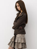 THELIGHT OFFICIAL Knit Shoulder Lace Stand Collar Button Vintage Women's Cotton Casual Jackets
