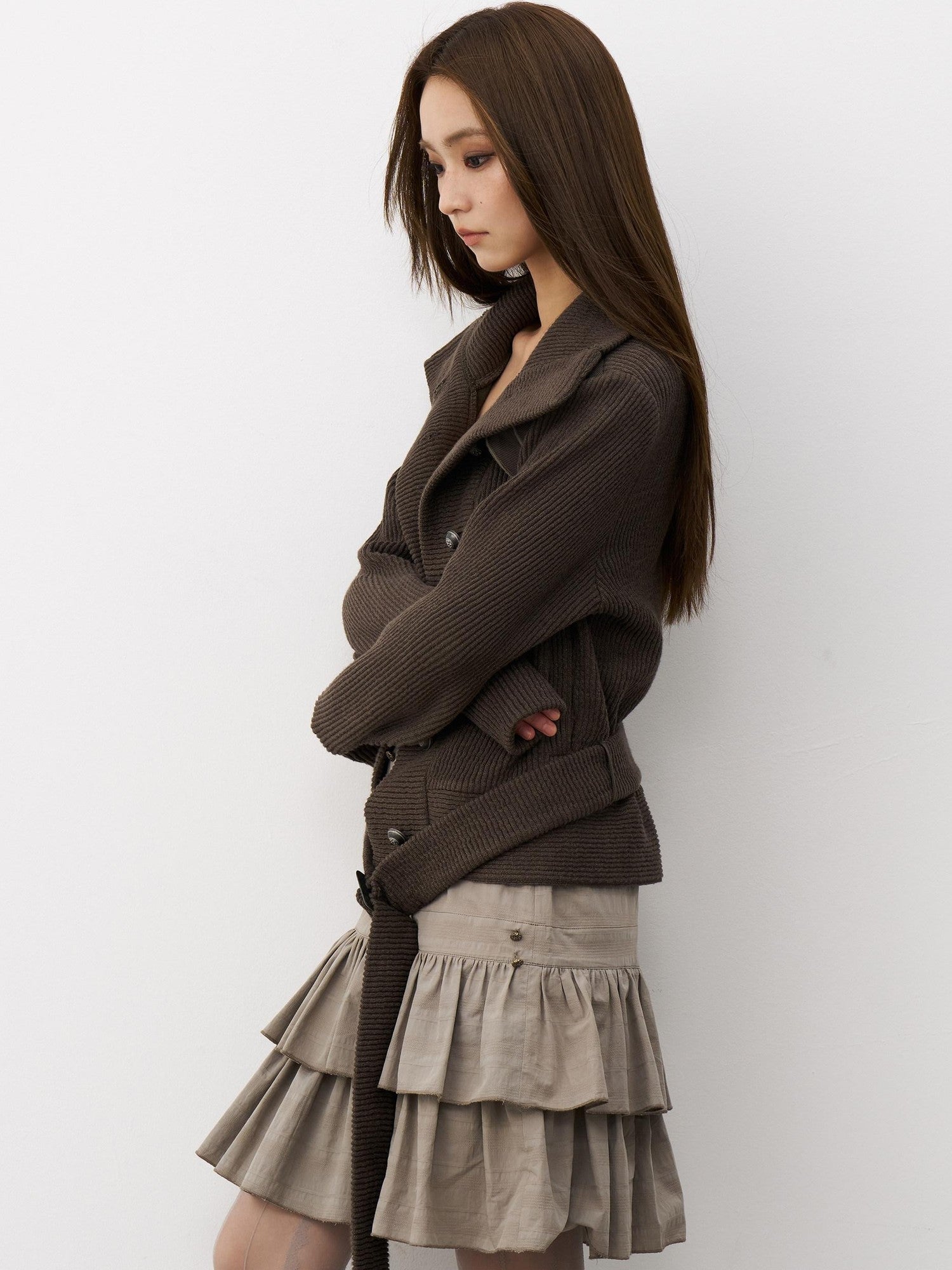 THELIGHT OFFICIAL Knit Shoulder Lace Stand Collar Button Vintage Women's Cotton Casual Jackets
