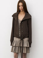 THELIGHT OFFICIAL Knit Shoulder Lace Stand Collar Button Vintage Women's Cotton Casual Jackets