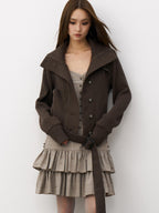 THELIGHT OFFICIAL Knit Shoulder Lace Stand Collar Button Vintage Women's Cotton Casual Jackets