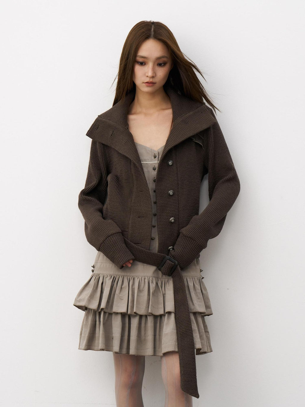 THELIGHT OFFICIAL Knit Shoulder Lace Stand Collar Button Vintage Women's Cotton Casual Jackets
