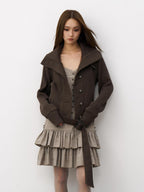 THELIGHT OFFICIAL Knit Shoulder Lace Stand Collar Button Vintage Women's Cotton Casual Jackets