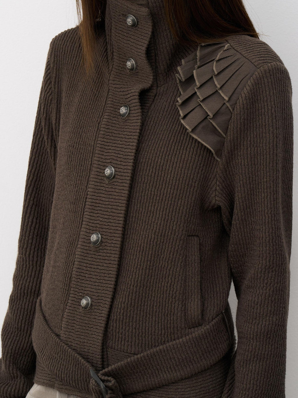 THELIGHT OFFICIAL Knit Shoulder Lace Stand Collar Button Vintage Women's Cotton Casual Jackets