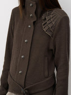 THELIGHT OFFICIAL Knit Shoulder Lace Stand Collar Button Vintage Women's Cotton Casual Jackets