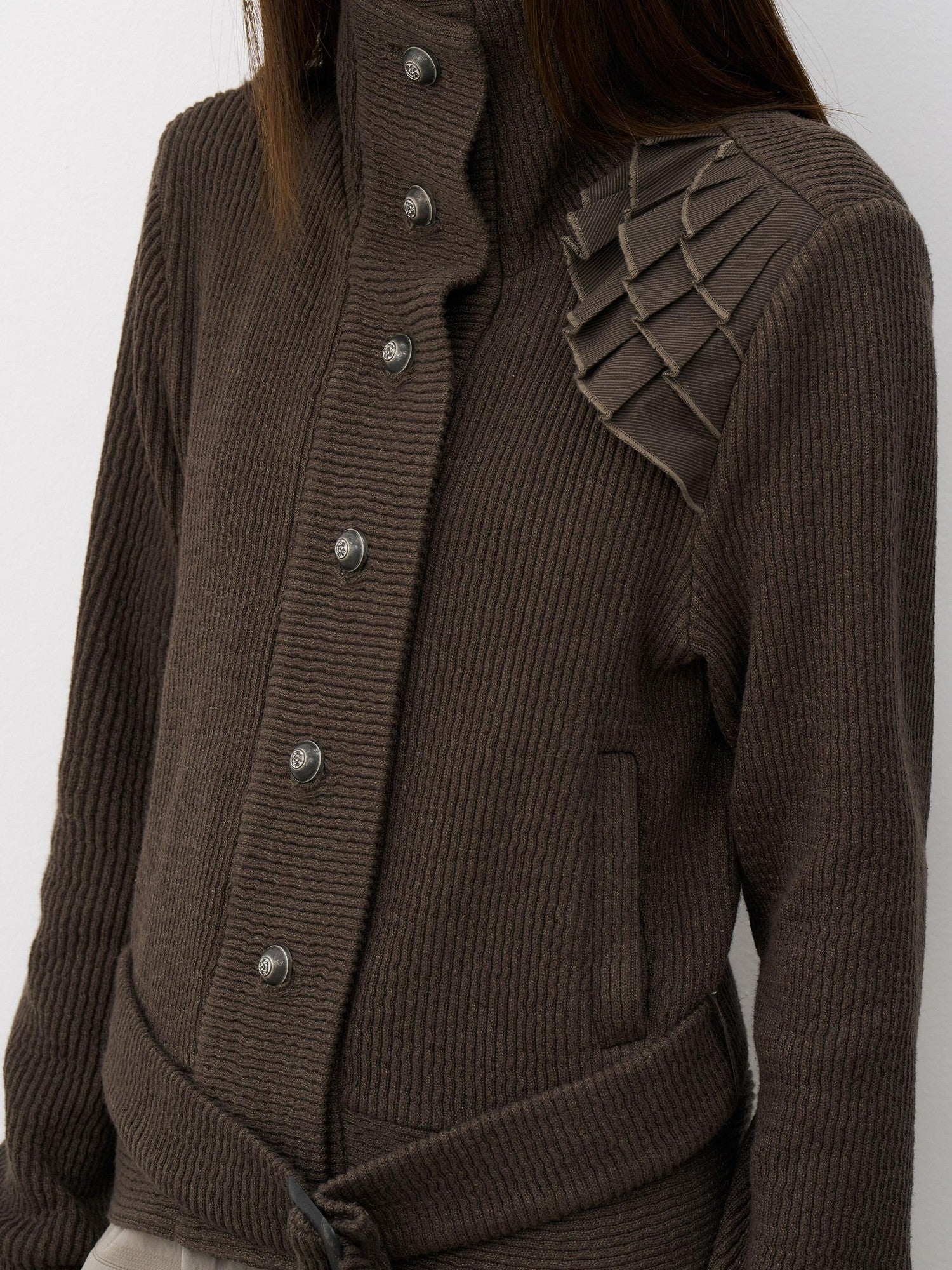 THELIGHT OFFICIAL Knit Shoulder Lace Stand Collar Button Vintage Women's Cotton Casual Jackets