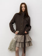 THELIGHT OFFICIAL Knit Shoulder Lace Stand Collar Button Vintage Women's Cotton Casual Jackets