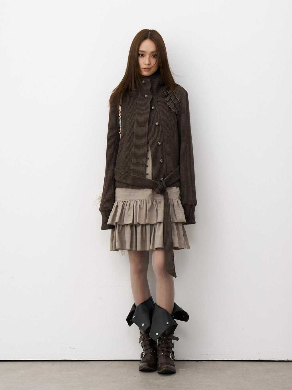 THELIGHT OFFICIAL Knit Shoulder Lace Stand Collar Button Vintage Women's Cotton Casual Jackets