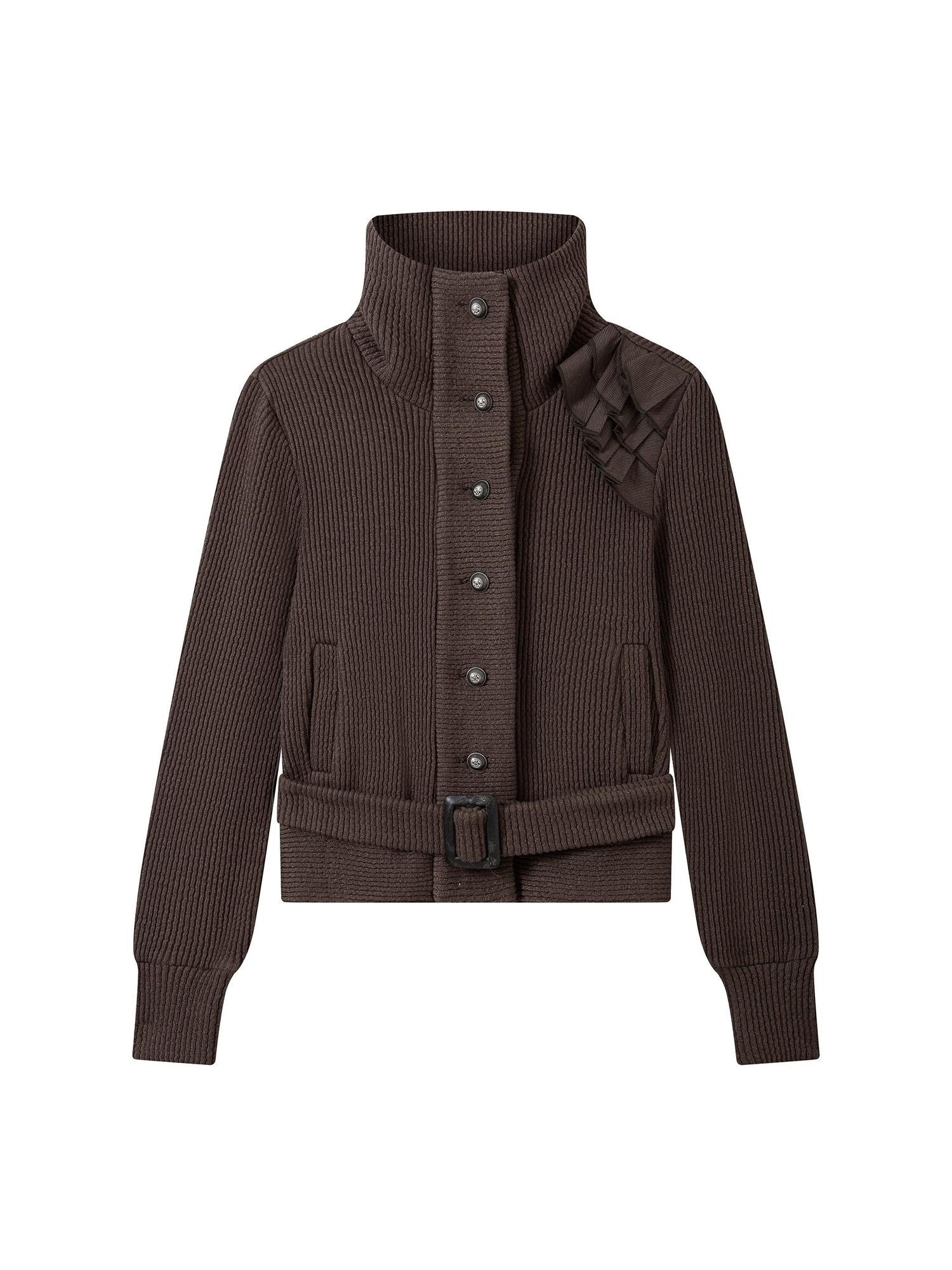 THELIGHT OFFICIAL Knit Shoulder Lace Stand Collar Button Vintage Women's Cotton Casual Jackets