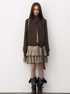 THELIGHT OFFICIAL Knit Shoulder Lace Stand Collar Button Vintage Women's Cotton Casual Jackets