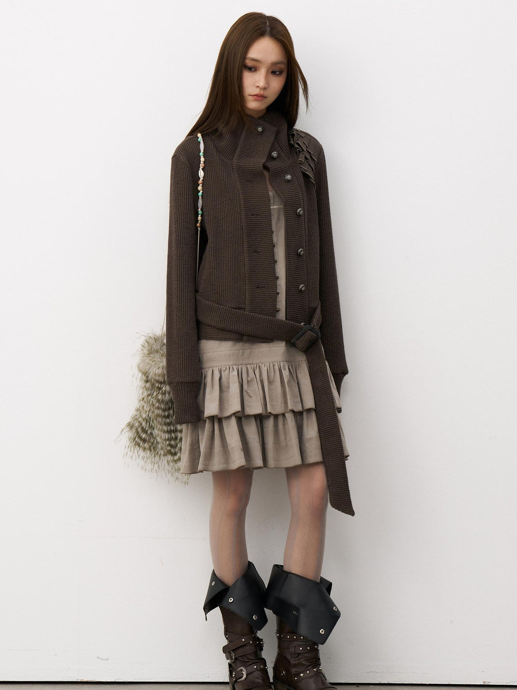 THELIGHT OFFICIAL Knit Shoulder Lace Stand Collar Button Vintage Women's Cotton Casual Jackets