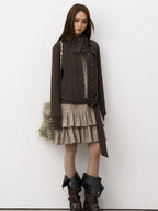 THELIGHT OFFICIAL Knit Shoulder Lace Stand Collar Button Vintage Women's Cotton Casual Jackets