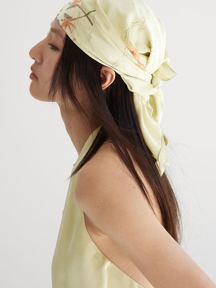 THELIGHT OFFICIAL Light Yellow Floral Bohemian Square Scarf Women's Lightweight Headscarf Hats