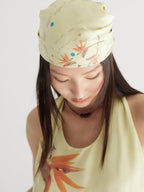 THELIGHT OFFICIAL Light Yellow Floral Bohemian Square Scarf Women's Lightweight Headscarf Hats