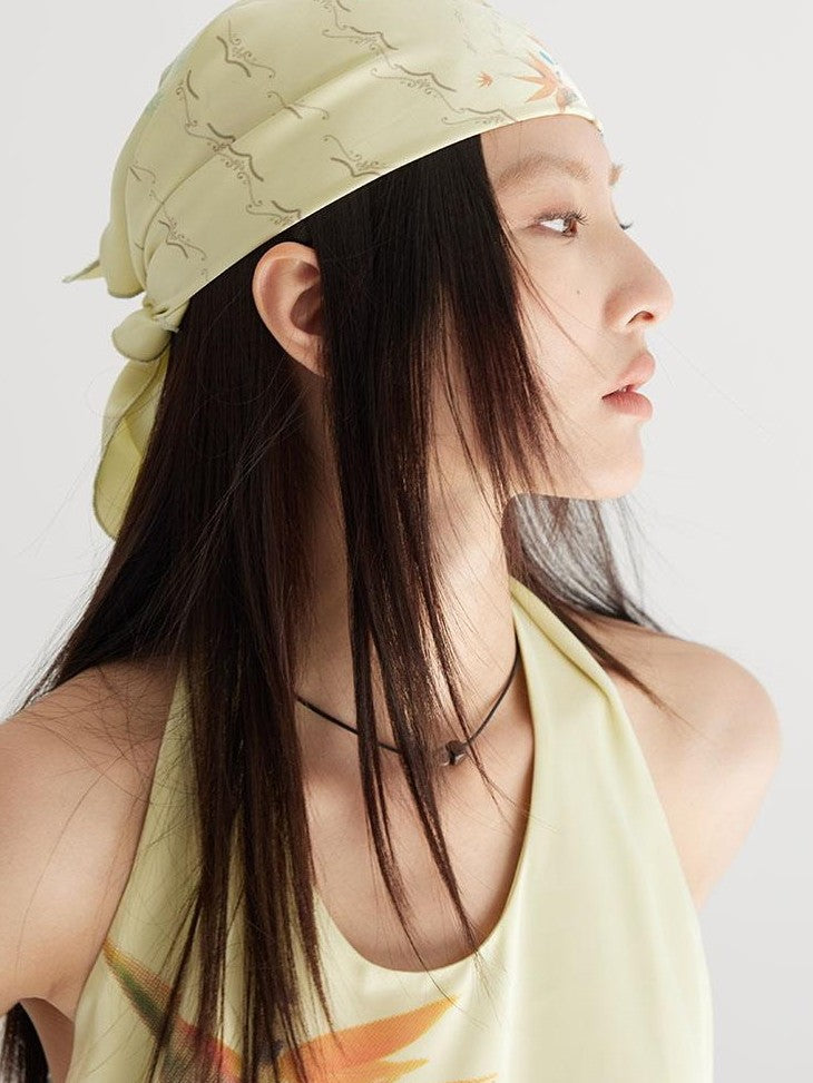 THELIGHT OFFICIAL Light Yellow Floral Bohemian Square Scarf Women's Lightweight Headscarf Hats
