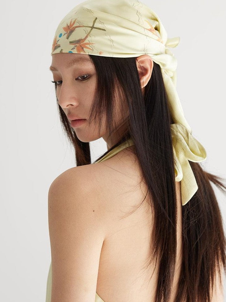 THELIGHT OFFICIAL Light Yellow Floral Bohemian Square Scarf Women's Lightweight Headscarf Hats