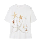 THELIGHT OFFICIAL Lucky Starfish Embroidered Print Loose Women's Pure Cotton Short Sleeve T-shirts 906857843359