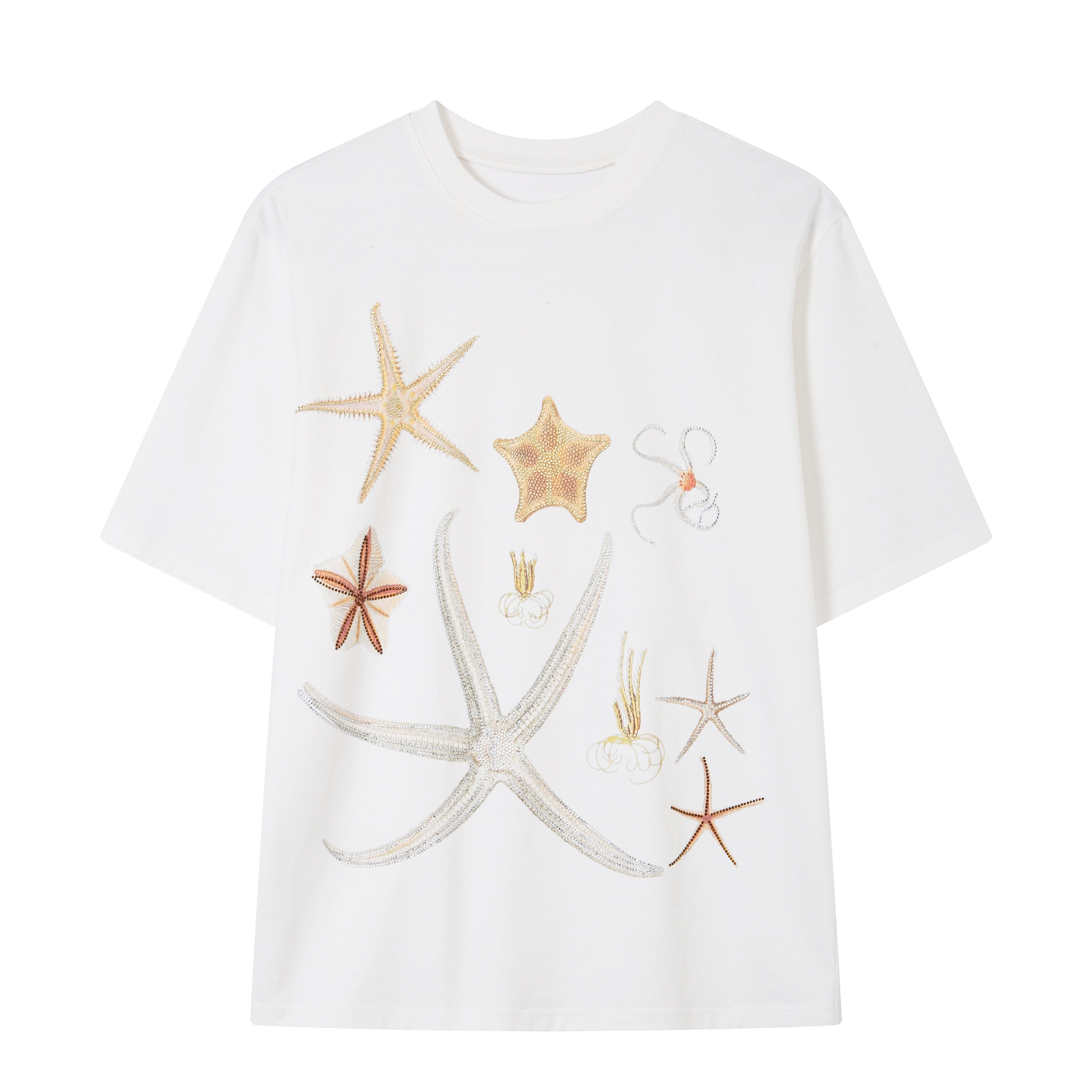THELIGHT OFFICIAL Lucky Starfish Embroidered Print Loose Women's Pure Cotton Short Sleeve T-shirts 906857843359