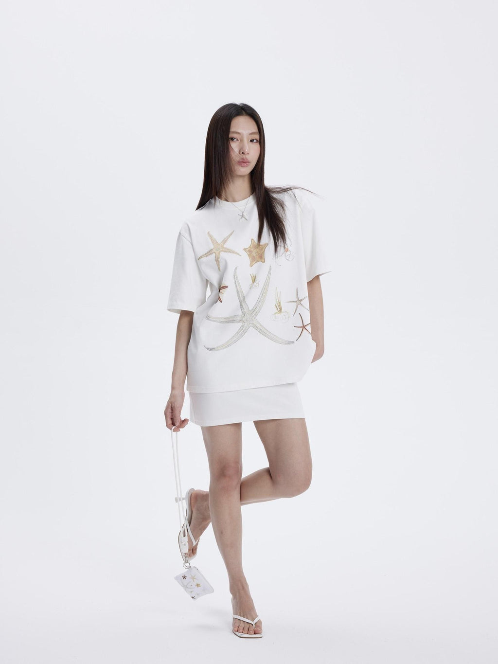 THELIGHT OFFICIAL Lucky Starfish Embroidered Print Loose Women's Pure Cotton Short Sleeve T-shirts