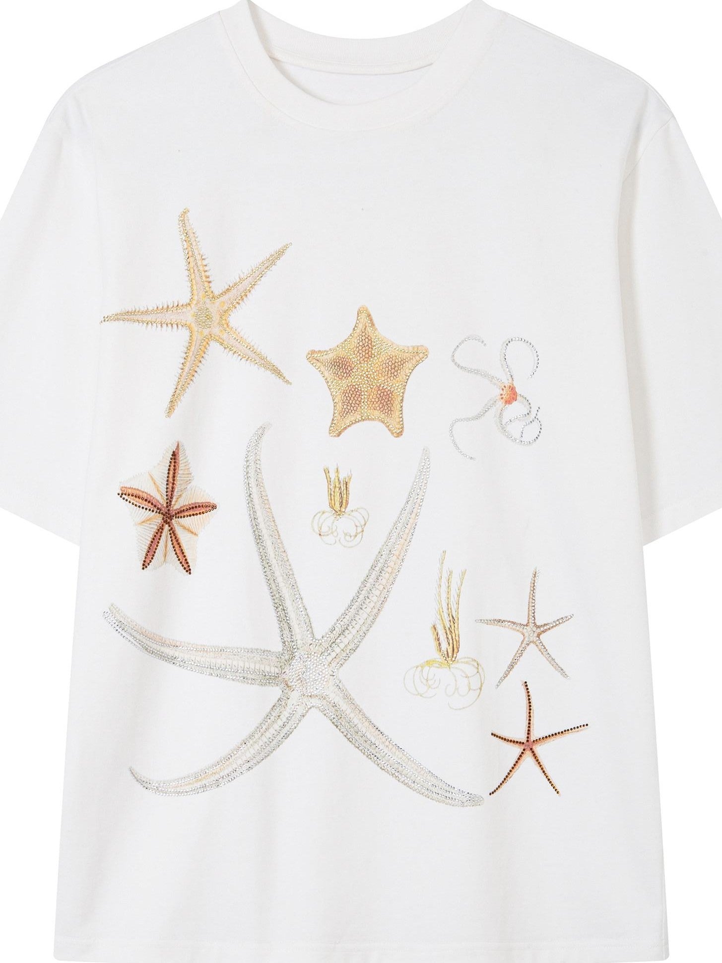 THELIGHT OFFICIAL Lucky Starfish Embroidered Print Loose Women's Pure Cotton Short Sleeve T-shirts