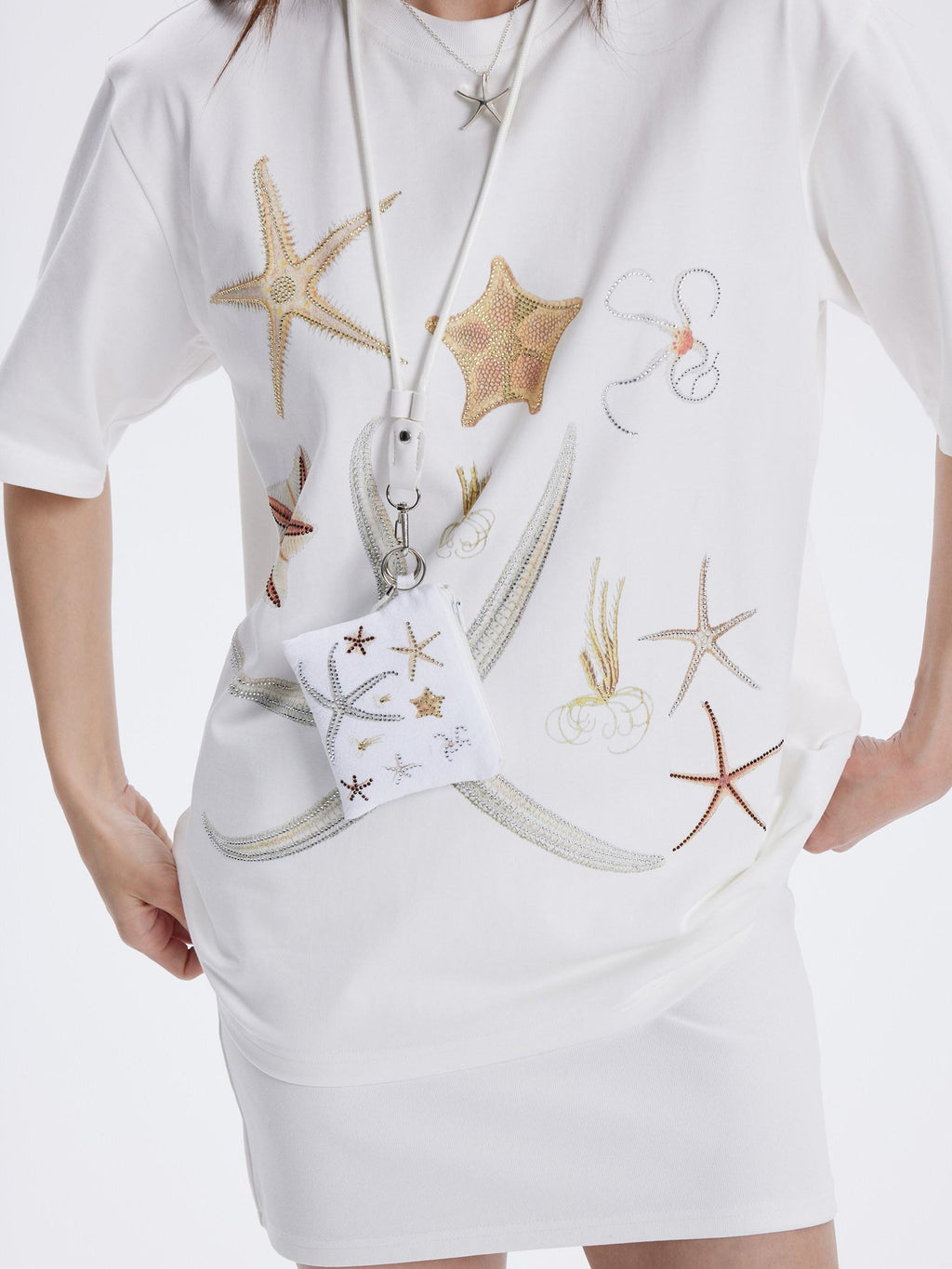 THELIGHT OFFICIAL Lucky Starfish Embroidered Print Loose Women's Pure Cotton Short Sleeve T-shirts