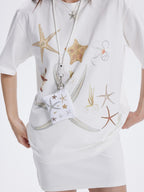 THELIGHT OFFICIAL Lucky Starfish Embroidered Print Loose Women's Pure Cotton Short Sleeve T-shirts