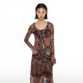 THELIGHT OFFICIAL Mesh Printed A Line Women's Polyester Spandex Casual Maxi Dresses 817380604815