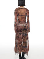 THELIGHT OFFICIAL Mesh Printed A Line Women's Polyester Spandex Casual Maxi Dresses