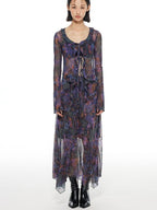 THELIGHT OFFICIAL Mesh Printed A Line Women's Polyester Spandex Casual Maxi Dresses
