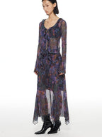 THELIGHT OFFICIAL Mesh Printed A Line Women's Polyester Spandex Casual Maxi Dresses