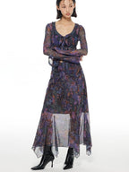 THELIGHT OFFICIAL Mesh Printed A Line Women's Polyester Spandex Casual Maxi Dresses