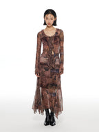 THELIGHT OFFICIAL Mesh Printed A Line Women's Polyester Spandex Casual Maxi Dresses