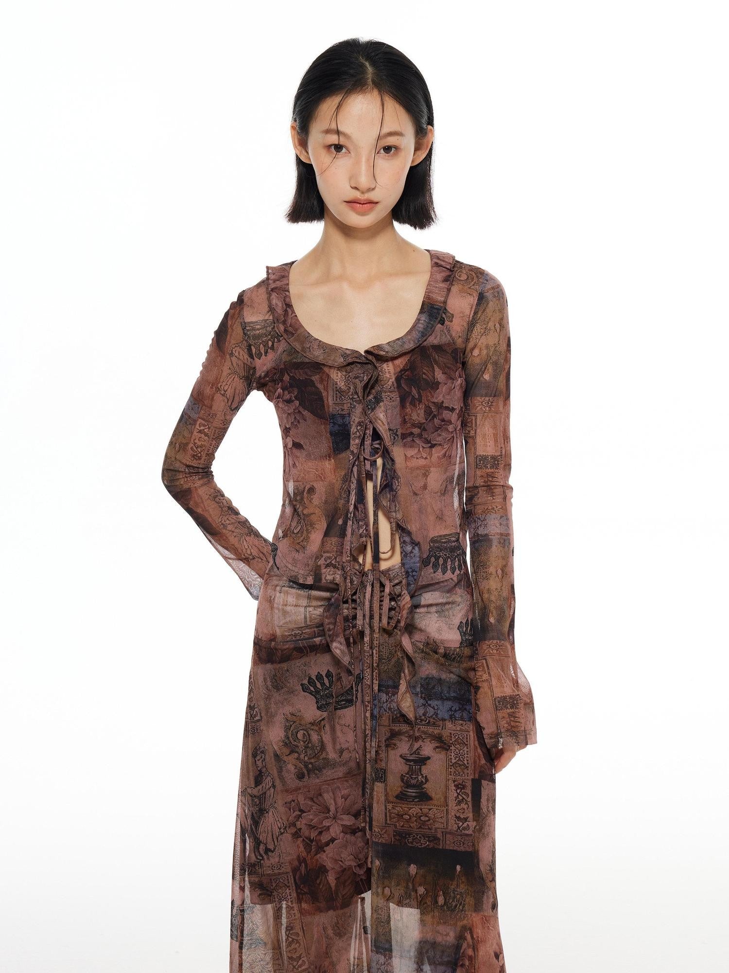 THELIGHT OFFICIAL Mesh Printed A Line Women's Polyester Spandex Casual Maxi Dresses