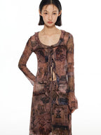 THELIGHT OFFICIAL Mesh Printed A Line Women's Polyester Spandex Casual Maxi Dresses