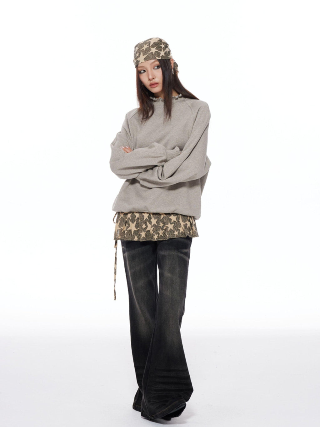 THELIGHT OFFICIAL Multifunctional Star Print Hip Hop Square Scarf Women's Polyester Hats