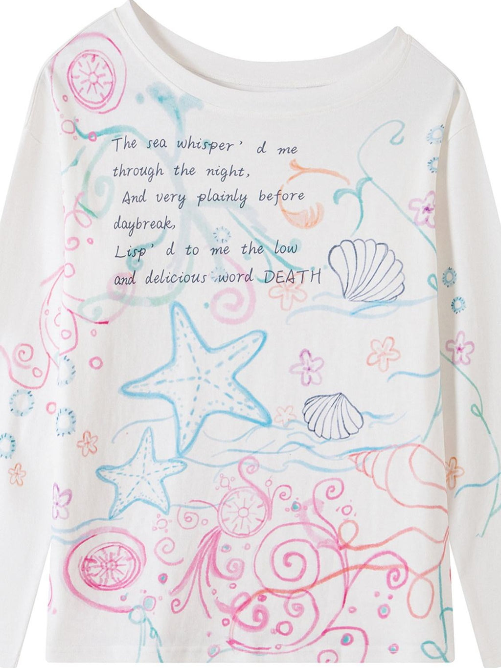 THELIGHT OFFICIAL Ocean Print Slanted Shoulder Women's Cotton Blend Long Sleeve T-shirts