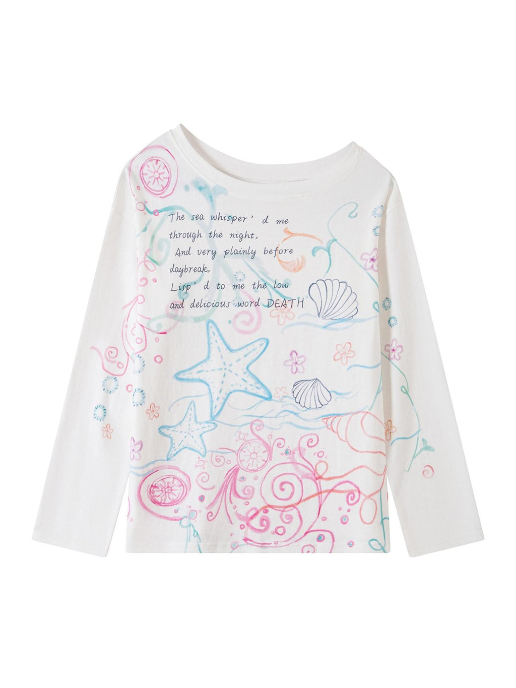THELIGHT OFFICIAL Ocean Print Slanted Shoulder Women's Cotton Blend Long Sleeve T-shirts