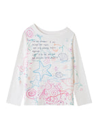 THELIGHT OFFICIAL Ocean Print Slanted Shoulder Women's Cotton Blend Long Sleeve T-shirts