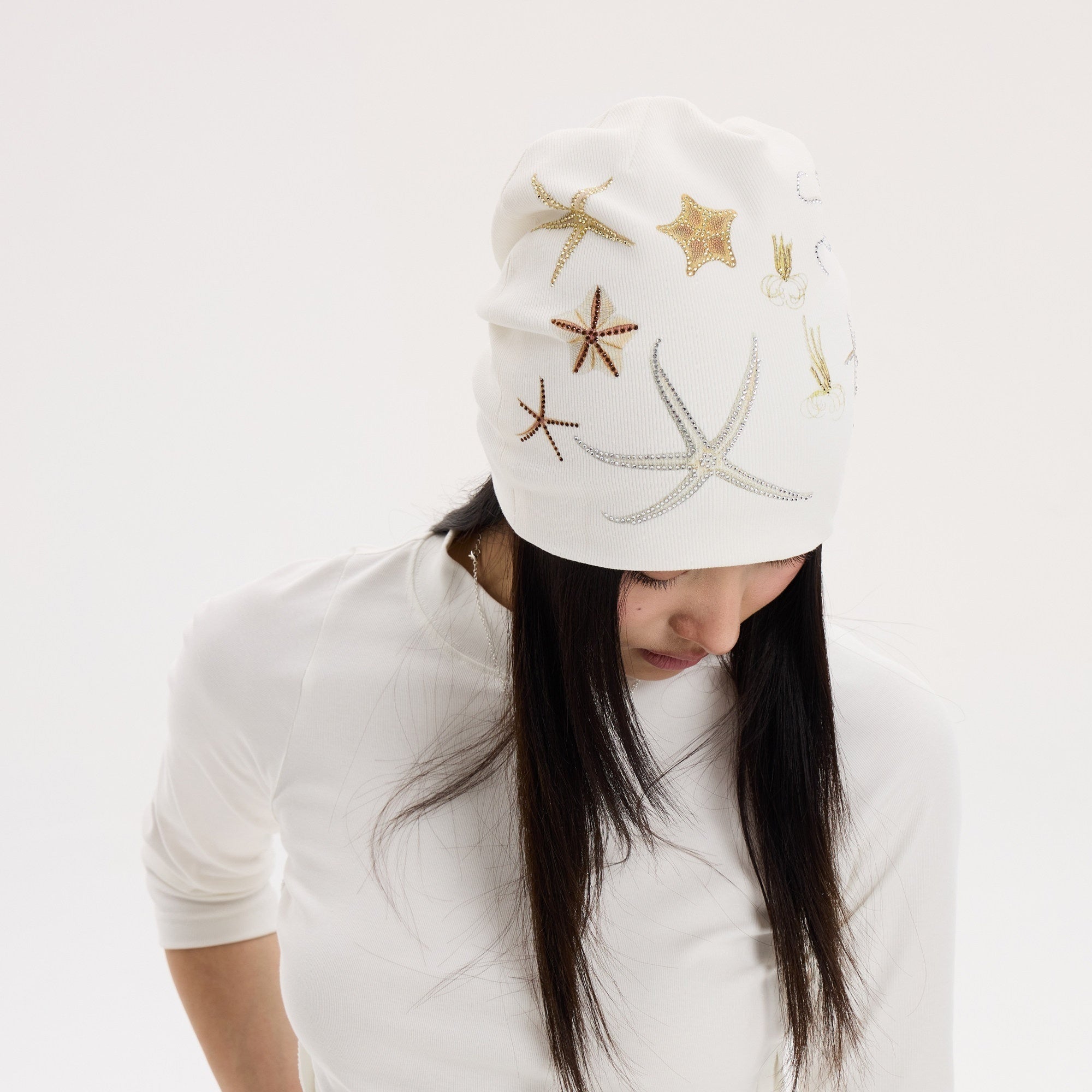 THELIGHT OFFICIAL Ocean Starfish Rhinestone Embellished Stacked Slouch Women's Cotton Hats 862078222134