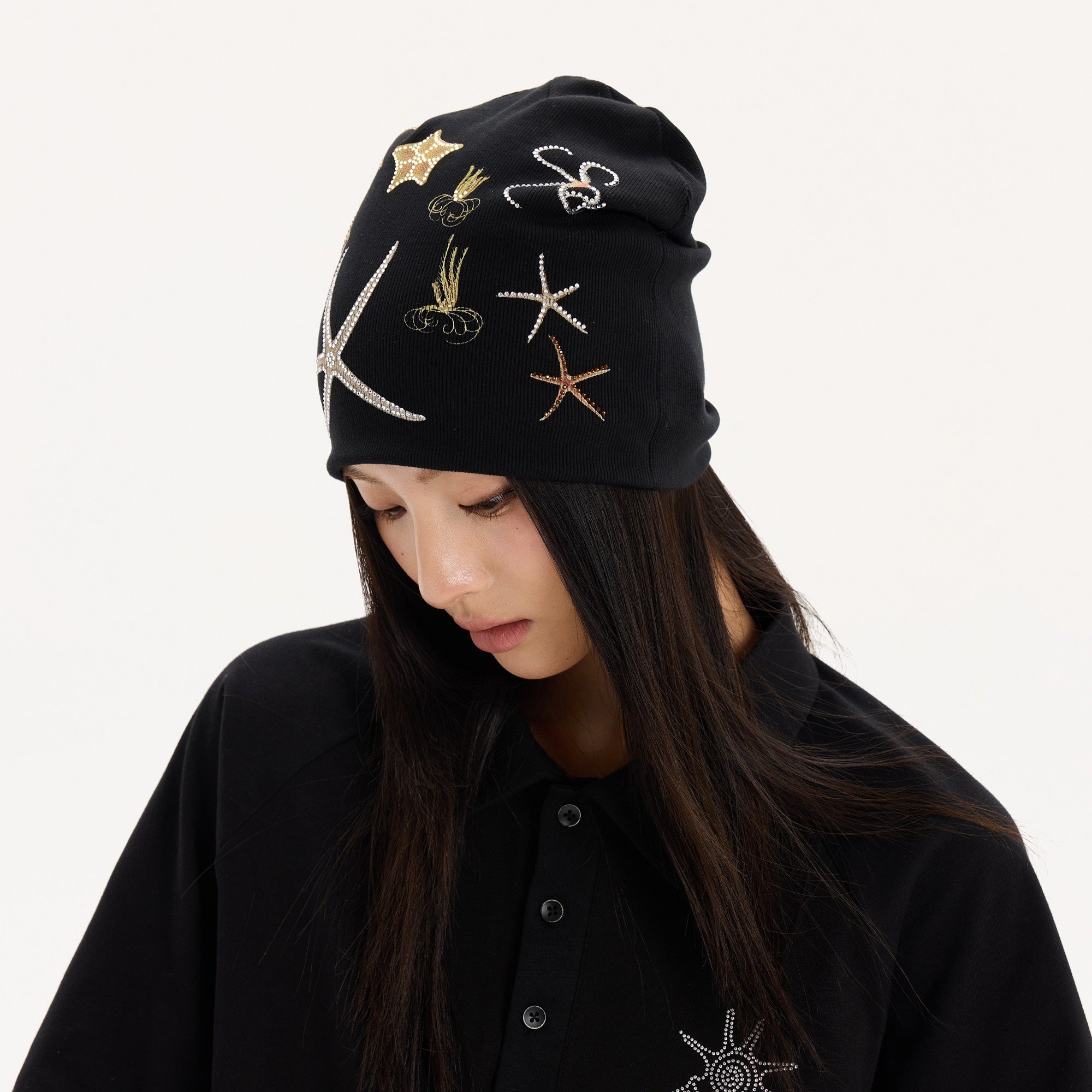 THELIGHT OFFICIAL Ocean Starfish Rhinestone Embellished Stacked Slouch Women's Cotton Hats 862078222134