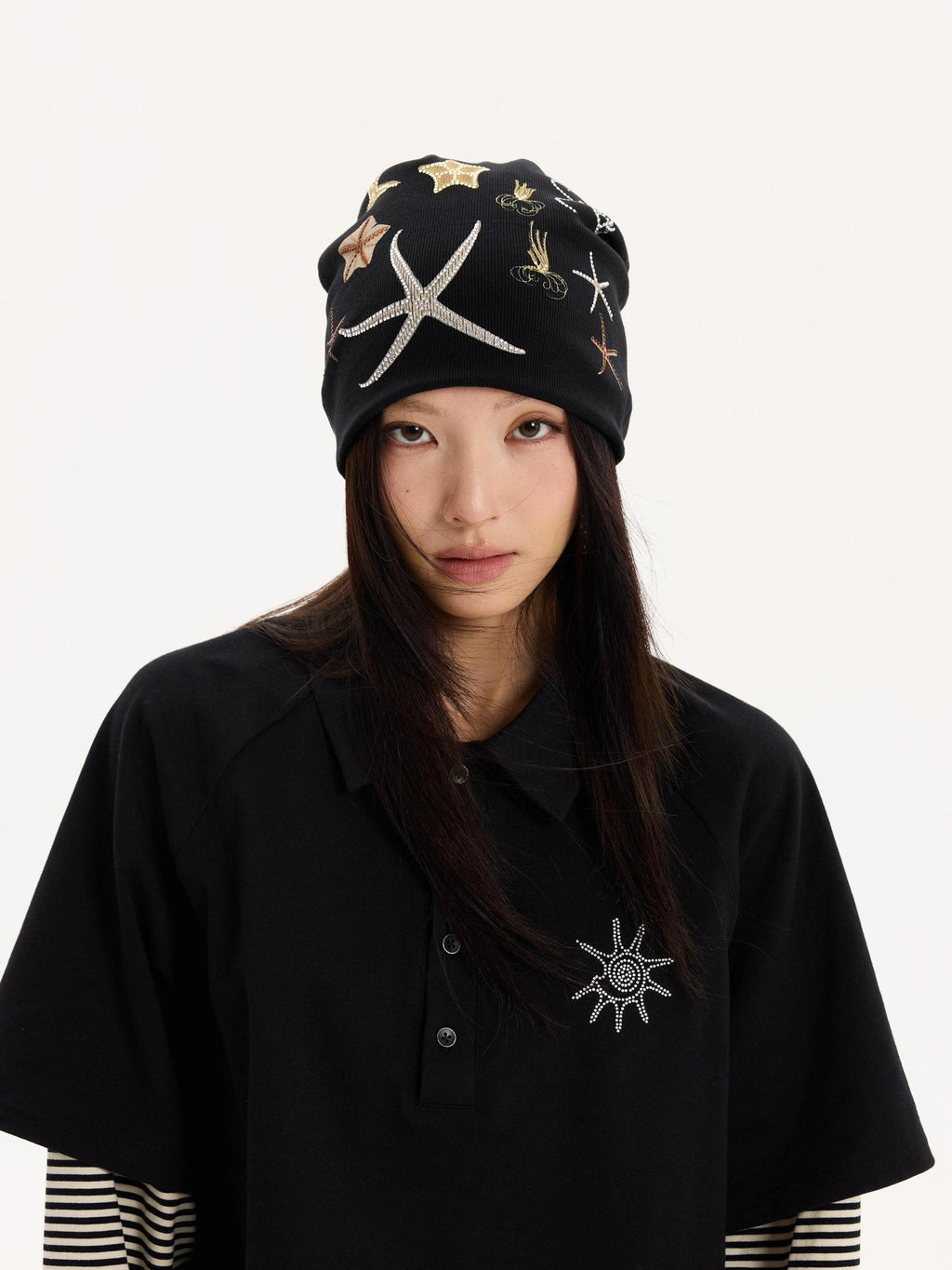 THELIGHT OFFICIAL Ocean Starfish Rhinestone Embellished Stacked Slouch Women's Cotton Hats