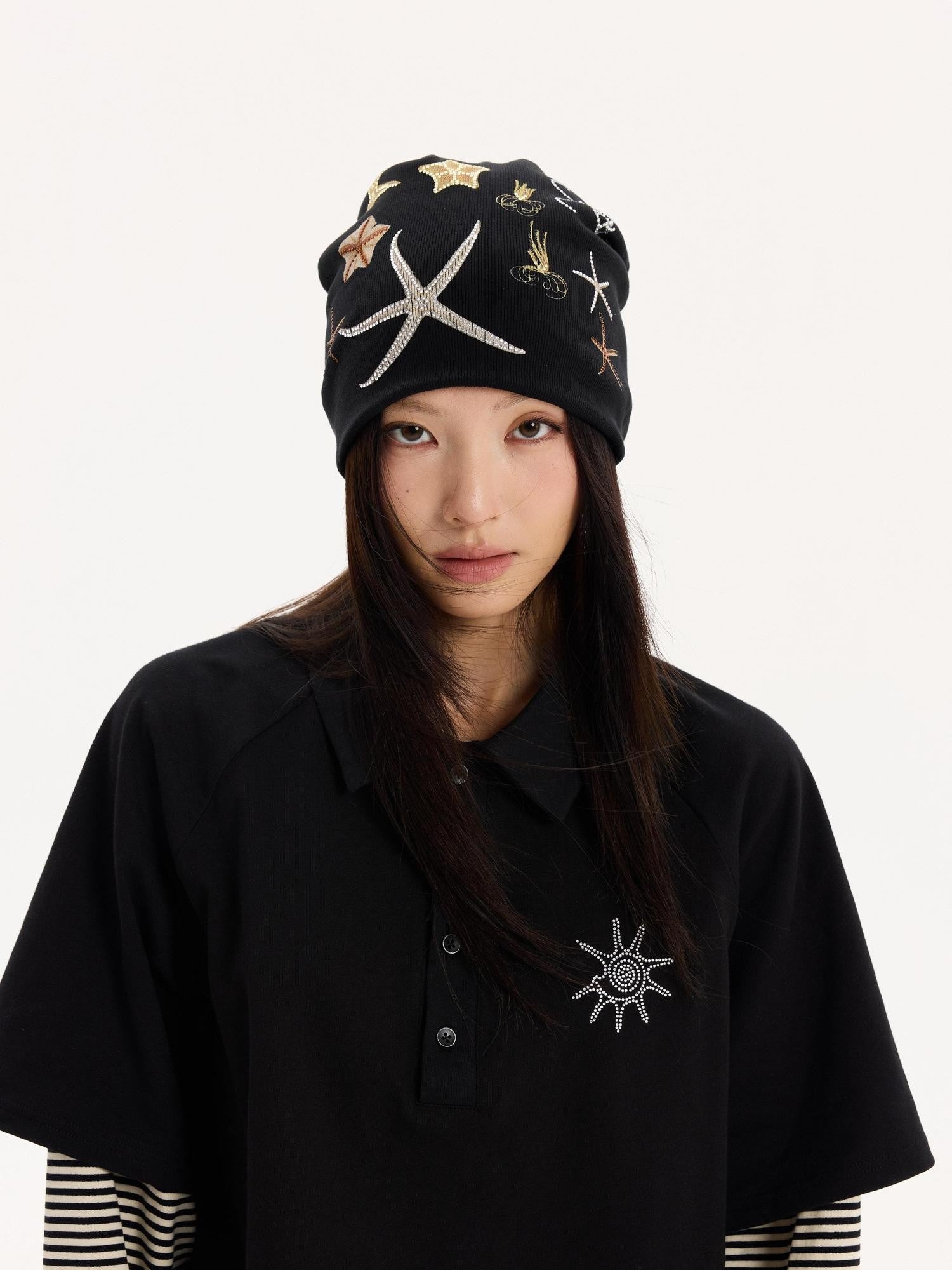 THELIGHT OFFICIAL Ocean Starfish Rhinestone Embellished Stacked Slouch Women's Cotton Hats