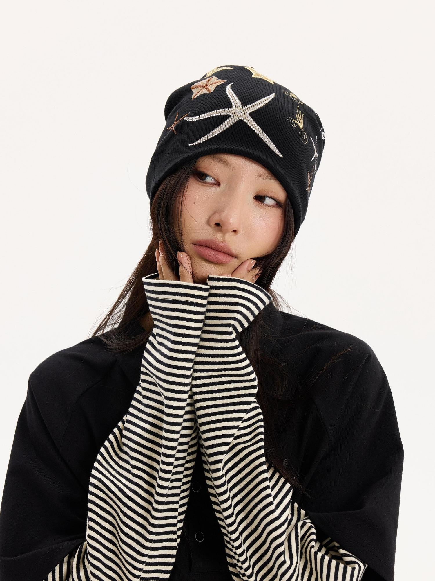 THELIGHT OFFICIAL Ocean Starfish Rhinestone Embellished Stacked Slouch Women's Cotton Hats