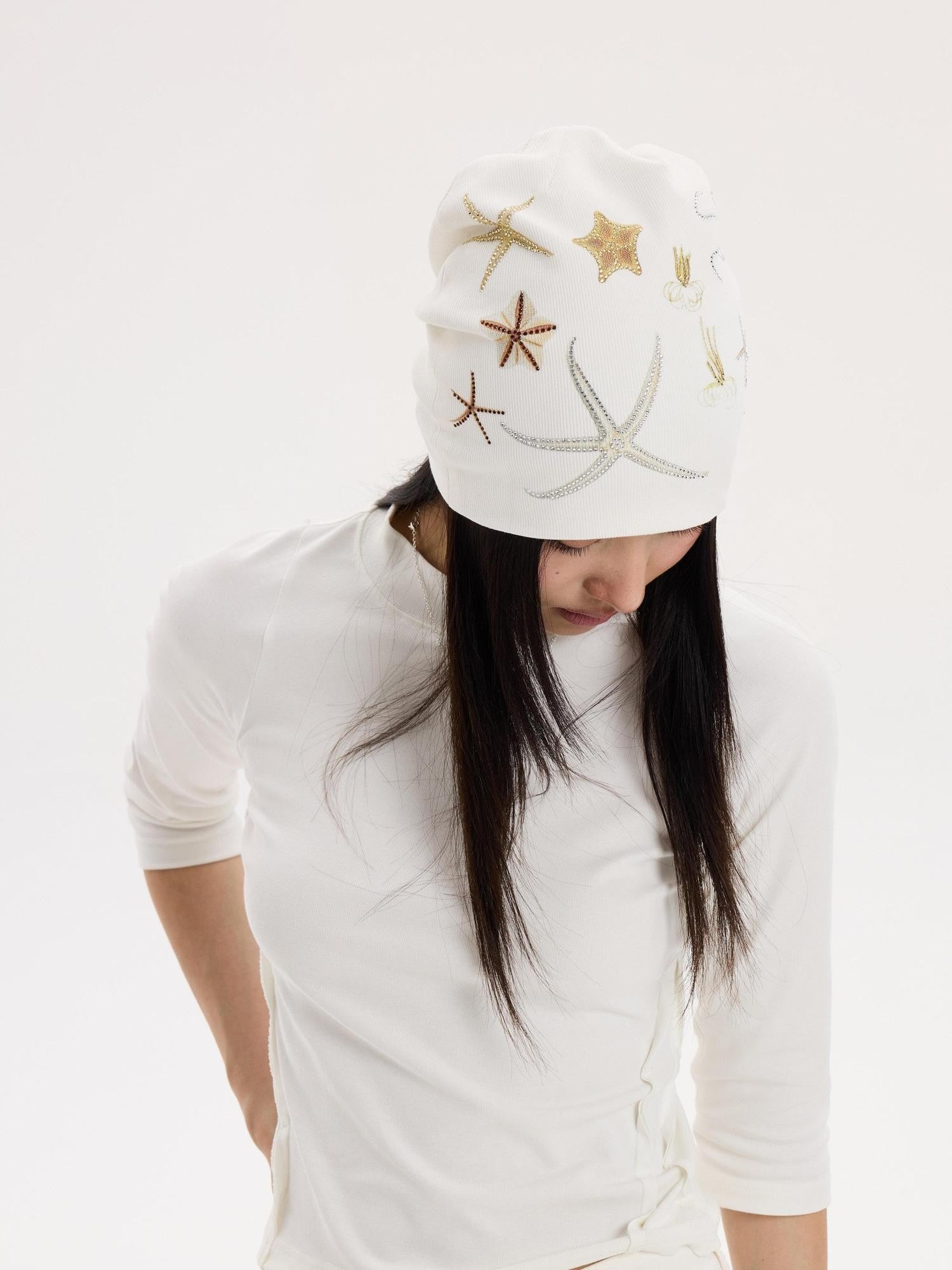 THELIGHT OFFICIAL Ocean Starfish Rhinestone Embellished Stacked Slouch Women's Cotton Hats